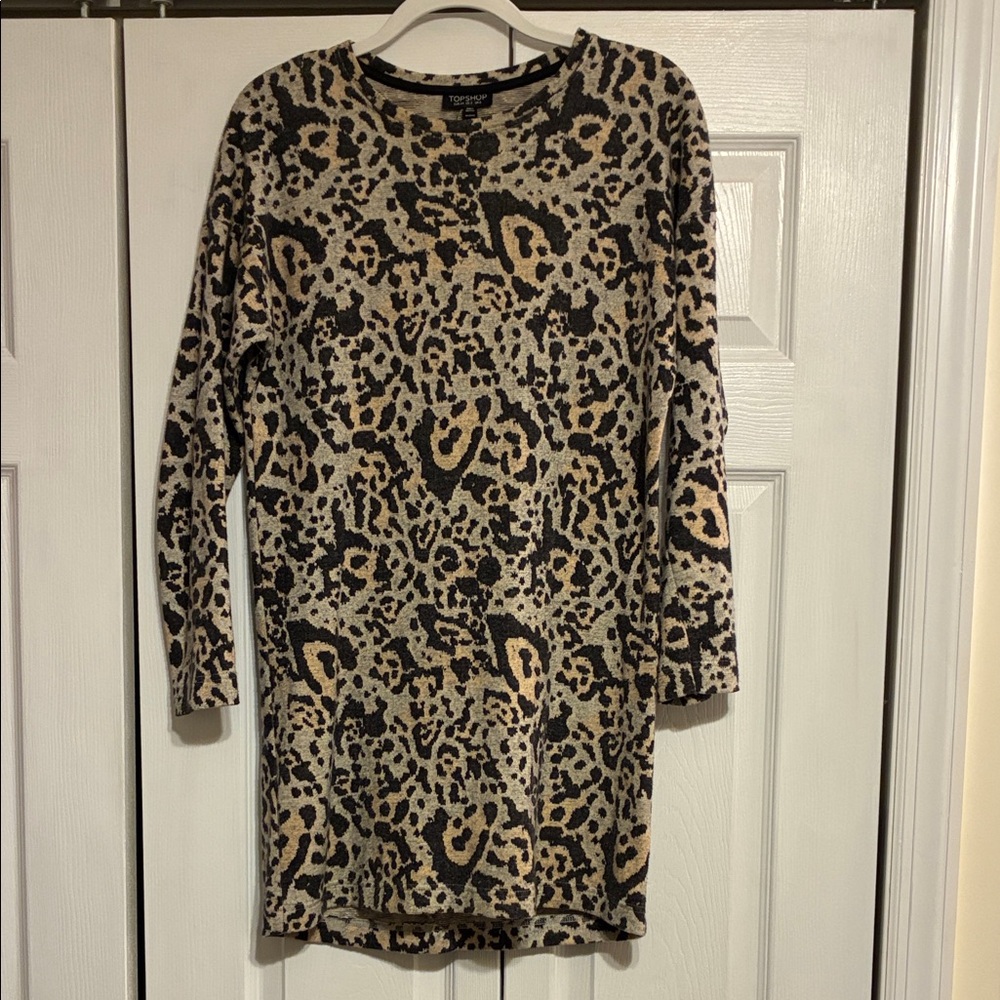 Topshop Animal Print Soft Knit Dress Sweater Dress